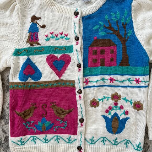 Vintage That's Me Puff Sleeve Folk Art Cardigan Medium Kidcore Cottagecore - Picture 6 of 11